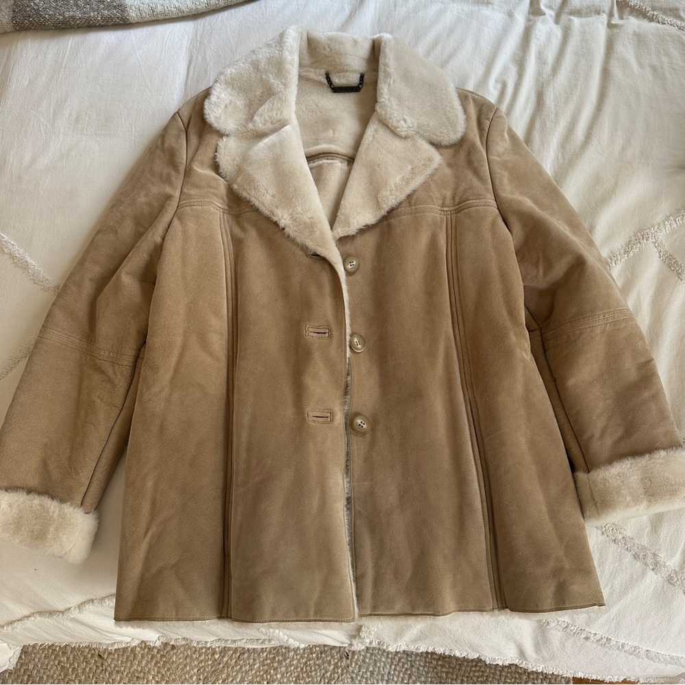 WINLIT Vintage Genuine Leather Suede Faux Fur Lined Jacket with Pockets XL